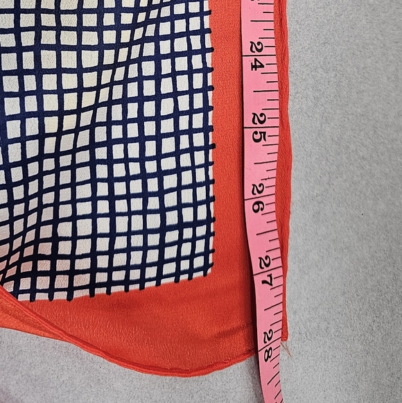 Bill Blass Red and Yellow Checkered Scarf 100% Silk Handrolled - Picture 5 of 6